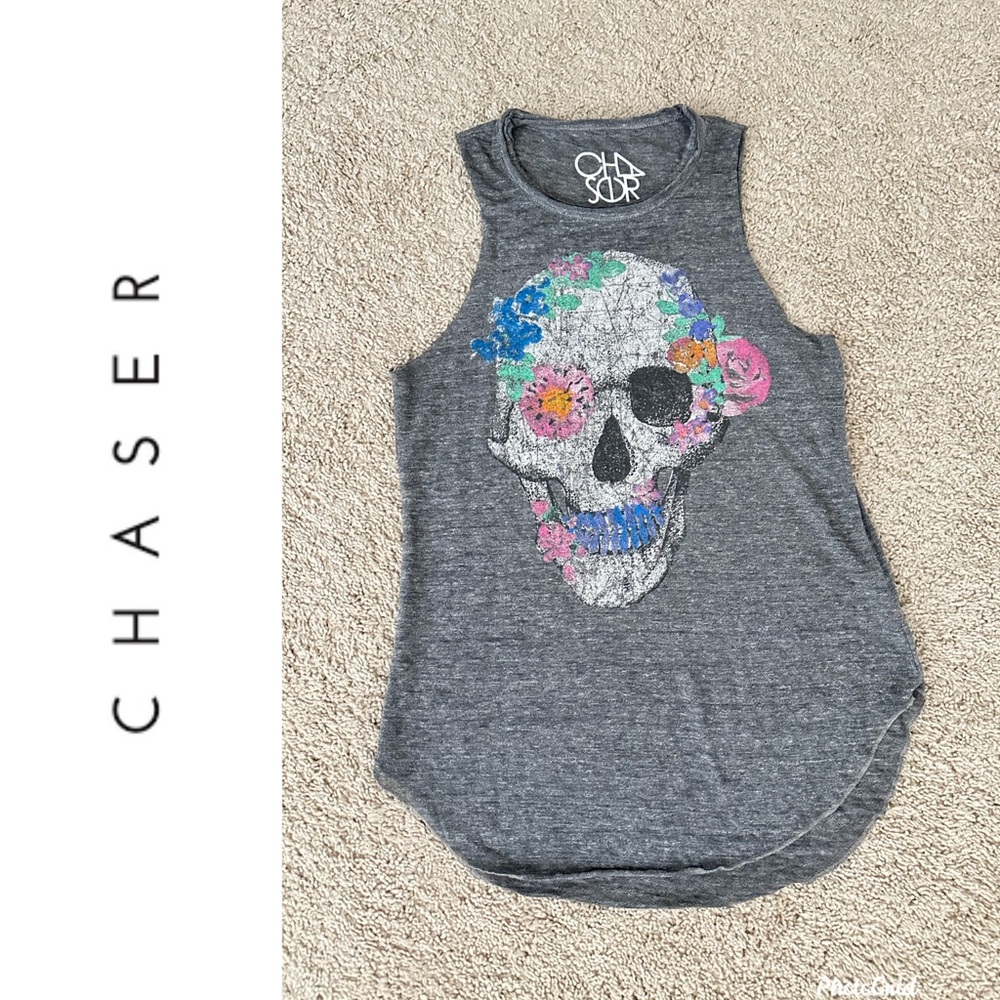 Chaser skull, flowers and sunglasses muscle tank!